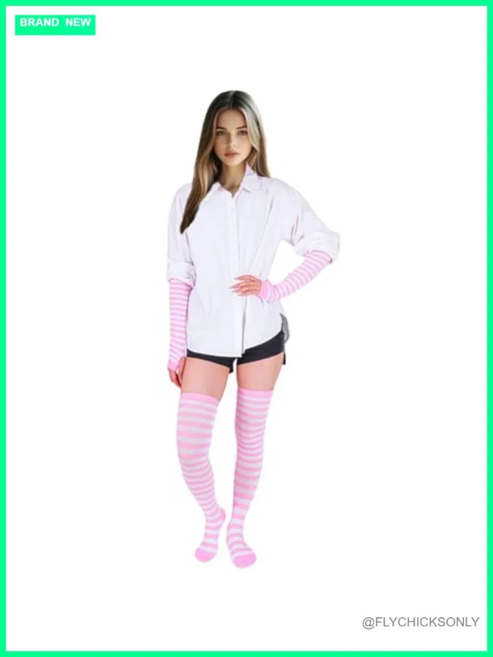Striped Knee High Socks & Arm Warmer Fingerless Gloves Set